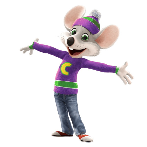 Chuck E. Cheese vistiendo un suéter