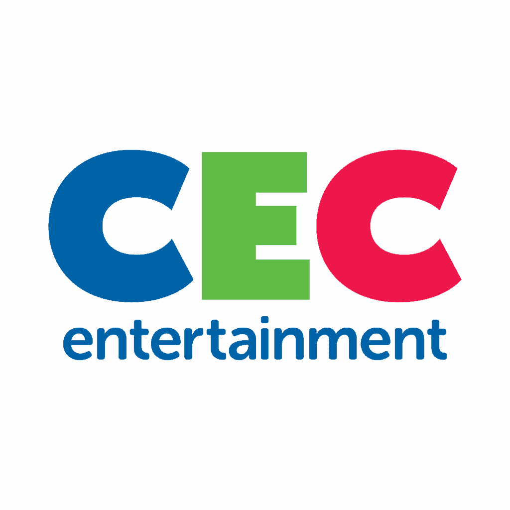 CEC Entertainment logo with CEC in blue, green, red; "entertainment" below; linked to Chuck E. Cheese kids birthday parties and arcade games.
