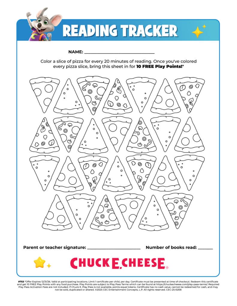 Pizza slices for reading rewards chart