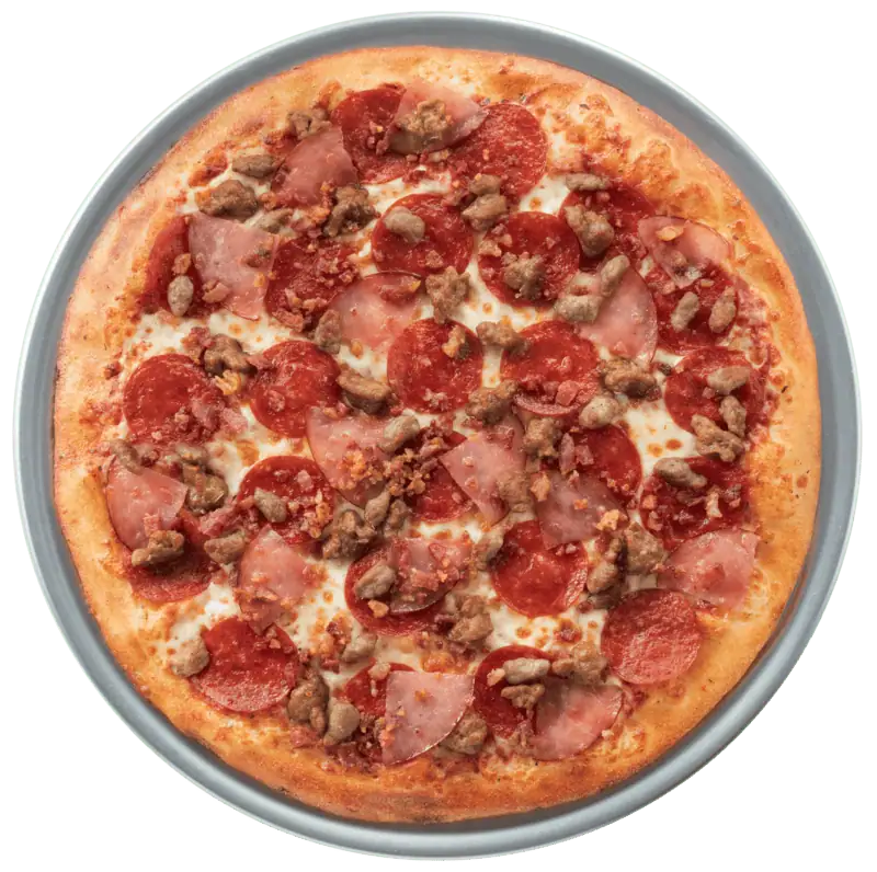 Hand-stretched 5-meat pizza at Chuck E. Cheese