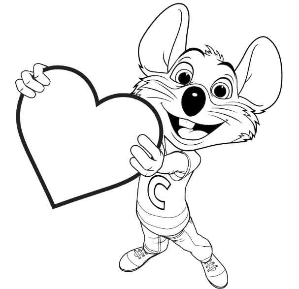 Outline of Chuck E. holding up a heart.