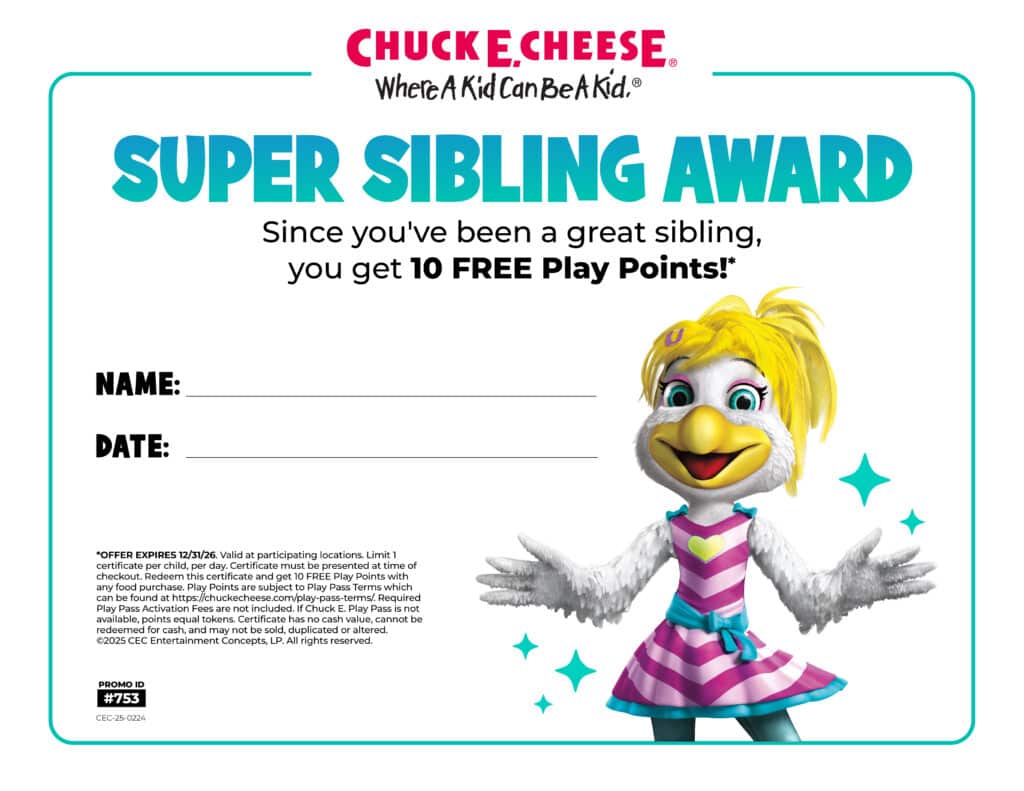 Super Sibling Award certificate design