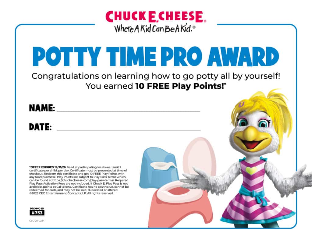 Potty training award certificate for kids.