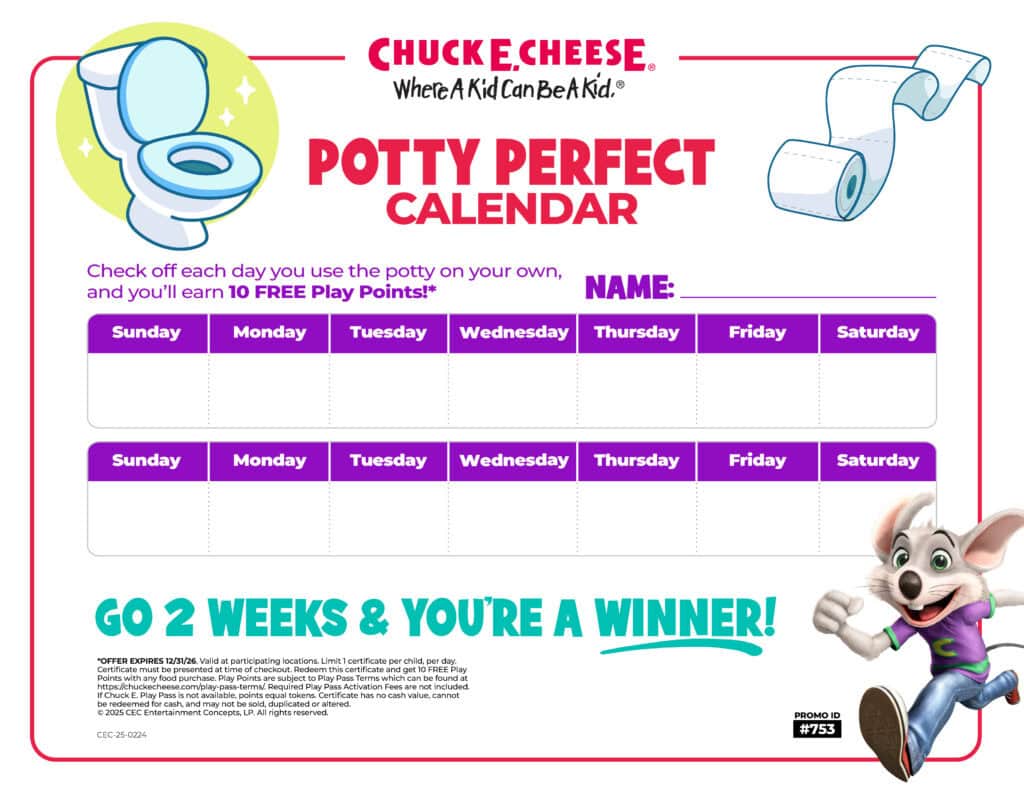 Chuck E. Cheese Potty Perfect Calendar 