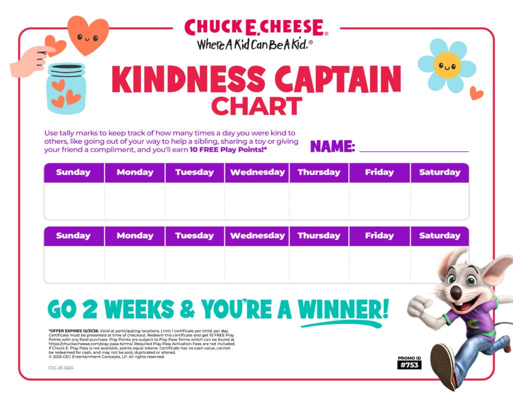 Kindness tracking chart for kids