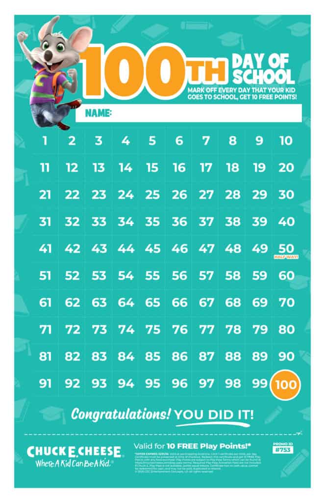 Colorful calendar for 100th school day