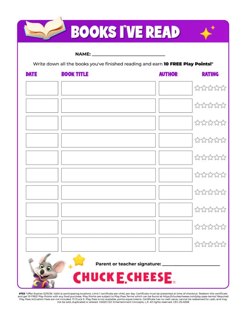 Reading tracker for kids' books