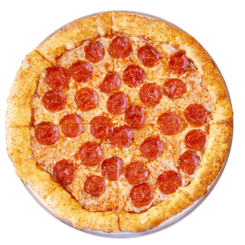 Stuffed crust pepperoni pizza on a tray at Chuck E. Cheese family fun center