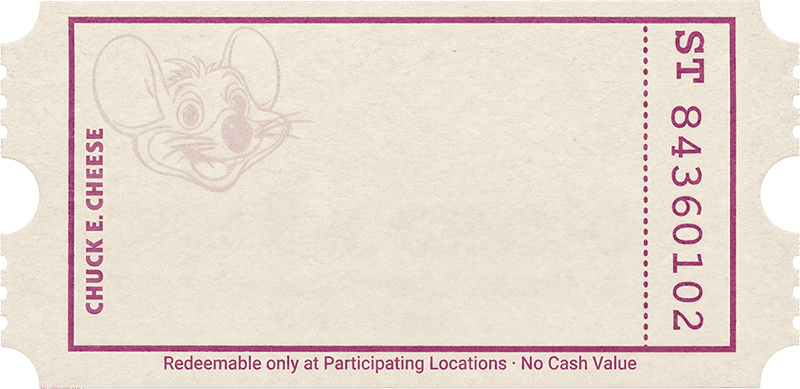 Chuck E. Cheese arcade ticket — STEAM field trips include a take-home ticket voucher for every student
