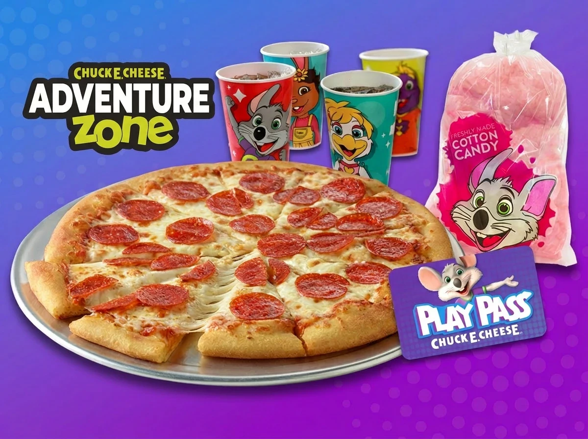 Adventure Zone, pizza, drinks, cotton candy, and a Play Pass